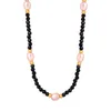 Pendant Necklaces Minar Vintage Black Color Natural Stone Pink Freshwater Pearl Beaded For Women 18K Gold Titanium Steel Choker