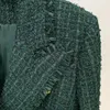 Damenanzüge JAMERARY Herbst/Winter Tweed-Anzugmantel mit Quastenkante Damen dunkelgrüne Jacken