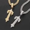 Cool Mens Hip Hop Necklace Yellow Gold Plated Bling CZ Big Sword Cross Pendant Halsband med 24 -tums repkedja Trevlig gåva8949473