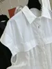 Blouses pour femmes Épaule volante Chemise à manches courtes Hommes Roupas Femininas Blouse Noir Blanc Chemises plissées lâches Blusas Mujer De Moda 2023