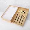 Dinnerware Sets Black Gold Cutlery Set Stainless Steel 24 Piece Dinner Knives Forks Spoons With Box Shiny Flatware