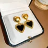 Boucles d'oreilles pendantes simples et élégantes, couleur or, cœur pour dames, faites à la main, émail noir, amour, bijoux modernes à la mode pour femmes