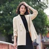 Women's Suits Beige Blazers Women Jacket Brown Business Work Office Temperament Elegant All Match Chic Casual Fashion Professional Tops