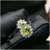 Pierścienie klastrowe pierścienie klastra w stylu biżuterii Pierścień w stylu ognistów Naturalny rzeczywistość perydot 0,85CTX1PC 0,3CTX1PC Kamień 925 Sterling Sier T2052 Dhir9