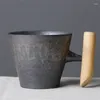 Tazze Tazza da caffè in ceramica vintage in stile giapponese Bicchiere con smalto ruggine, tè, latte, tazza con manico in legno