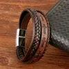 Charme Armbänder Vintage Kreuz Druck 4 Schicht Handgewebte Leder Männer Klassische Magnetische Schnalle Mode Schmuck Großhandel