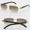 Ganze verkaufende randlose schwarze echte Original-Büffelhorn-Sonnenbrille 18K Gold Unisex Goldbraun Grau Rot Blau UV400-Linse mal3051