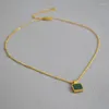 Pendentif Colliers Netizen Blogger Ins Même Style Fabriqué Vieux Laiton Doré Malachite Shell Mère Collier Carré Pour Les Femmes