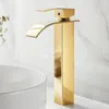 Bathroom Sink Faucets Waterfall Basin Faucet Gold Bath And Cold Water Mixer Vanity Tap Deck Mounted Washbasin