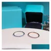 Anéis de casamento moda real sólido 100% 925 esterlina sier diamante anel solitaire simples redondo fino banda anéis dedo para mulheres elemento j dhswz
