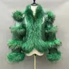 Women's Leather Lady Genuine Sheepskin Jacket With Natural Fur Crocodile Pattern Lambskin Coat