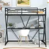 Boksgewaden Twinsize metalen hoogslaper met houten bureau en ladder XSvormig bedframe met volledige lengte leuningen voor kinderen, tieners, volwassenen 231211