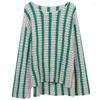 Suéteres femininos feminino outono pullovers vintage temperamento oco listra colorblock uma linha pescoço relaxado camisola de manga longa d5195