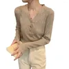 Blouses pour femmes Elegant V-Neck Triting Fottinging Shirt Women Automn Sweater V cou avec avec une manche à manches longues