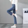 Kvinnors jeans Micro Fleared Blue for Women 2023 Spring High midja Korean Fashion Loose Elastic Straight Denim Pants Midja