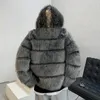 Pelliccia sintetica da uomo IEFB Cappotto in cotone con cappuccio in tinta unita maschile Personalizzato Giacca in pelliccia a righe con colori a contrasto sciolto da uomo Autunno Inverno 24A1118 231211