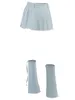 Skirts Wilcliar Women s Fashion Denim Short Skirt Solid Color High Waist Mini Pleated Tie-up Leg Cover Warmmer Set