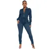 2024 Designer Fall Winter Denim Jumpsuits Kobiety Rompers z długim rękawem Rompers swobodne obracki dżinsy One Piece Hurtowe ubrania uliczne 10408