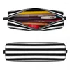 Cosmetic Bags Black And White Stripes Halloween Pencil Cases Gothic Pen Bag Kids Big Capacity Office Gifts Pencilcases