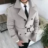 Men's Trench Coats Winter Double Breasted Woolen Overcoat High Quality Male Laple Belt Solid Thick Coat Trend Causal