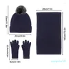 Bandanas Winter Wool Beanie Hat Hat Gloves مجموعة للنساء مع Pom Long Neck Warmer