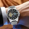 Armbanduhr Junyu Luxus Fashion Starry Sky Drei Augen Herren Uhr Wasserdichte Nacht Glühen vollautomatisch mechanisch