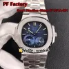 Neue PFF 40mm Sport 5712 1A-001 5712 mechanische Handaufzug Herrenuhr Mondphase Gangreserve D-blaues Zifferblatt Stahlarmband He309t