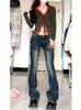Kvinnors jeans kvinnor mörk akademi japansk goth y2k streetwear slim låg stigning flare denim byxor klockbotten gyaru kpop 2000s estetic