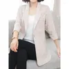 Kvinnors kostymer S-5XL Kvinnor Blazer Jacket Stripe Thin Three Quarter Sleeve Slim Spring Summer Autumn Casual Office Work Plus Size Beige Blue