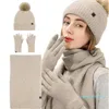 Bandanas hiver laine bonnet chapeau écharpe gants ensemble pour les femmes avec Pom long cou plus chaud