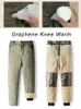 Pantalones para hombre Bolsillos con cremallera Invierno Forro polar grueso Tela de grafeno Rodilla Cálido Pantalones térmicos casuales rectos masculinos 231212