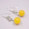 Boucles d'oreilles pendantes en argent Sterling pur S925, boule de calcédoine jaune en Zircon, cadeau porte-bonheur pour femmes