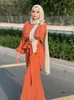 Vêtements ethniques Mode Femmes Musulman Turquie Ensembles 2PCS Manches longues Solide Soie de glace Élégant Slim Fit Islamique Vêtements Dubaï Arabie Saoudite