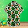 Men's Casual Shirts Mens St.Patrik's Day Irish National Blouse Festival Clover Printed Lapel Top Pocket Full Printing Celebration Camisas