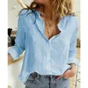 Women's Blouses 2023 Elegant Cotton Linen Shirts Women Casual Solid Button Lapel Spring Summer Long Sleeve Loose Female Top Tunic