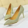 Dress Shoes Korean Fashion Wedding Shoes High Heel 7cm Thin Heel Shallow Mouth Pointed Sexy Banquet Shoes Diamond Single Shoes Large Size 43 231212