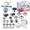 Kitchens Play Food 25pcs Children Stainless Steel Pretend Kitchen Cookware Set Toy Mini Cooking Game Pot Shovel Tinplate Kid 231211