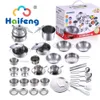 Cozinhas Jogar Comida 25 pcs Crianças de Aço Inoxidável Fingir Cozinha Conjunto de Panelas Brinquedo Mini Jogo de Cozinha Pote Pá Flandres Kid 231211