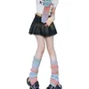 Женские носки зима-осень радужного цвета, вязаные японские готические носки, расклешенные подол, до колена, широкие для