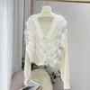 Cardigan tricoté en vraie fourrure pour femme, pull à manches longues, manteau élégant pour dames, automne 2023