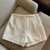 Shorts femininos pantalones cortes de mujer grosso tweed branco mulheres largas perna outono magro alta a linha terno preto femme 2023 chique