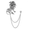 Brooches Korean Fashion Crystal Lion Brooch Animal Tassel Chain Lapel Pins British Style Men's Shirt Collar Badge Clothing Accessories