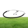 100 925 Sterling Silver Black Leather Slider Bracelet Chain Classic Round Clasp Fashion Women Wedding Engagement Jewelry Accessor9182508