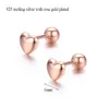 Mignon 925 en argent Sterling couleur or Rose pêche amour coeur vis arrière boucles d'oreilles pour femmes filles tout-petits enfants bijoux Aretes243a