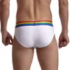 Moda algodão briefs shorts branco cintura baixa roupa interior masculina arco-íris cinto boxer