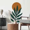 Stickers muraux Boho Sun Leaf Green Botanical Sticker Amovible Peel and Stick Vinyl Decal Mural Salon Intérieur Décoration de la maison 231212