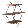 Pot Racks 3 Tier Industrial Geometry Wood Floating Shelf Heavy Duty Hanging Wall Mounted Unit 231212