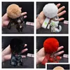 Key Rings Cute Pompom Keychains Fashion Cat Teddy Bear Designer Chain Ring Gifts Women Pu Leather Car Buckles Bag Charm Accessories Me Dh1Qu