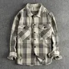 メンズカジュアルシャツ冬のレトロトレンド厚い格子縞の長袖シャツカーゴポケットデザインコート