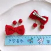 Hårtillbehör 2023 År Sweet Girl Ball Cherry Hairpins Celebration Red Velvet Fabric Bow Clip for Children's